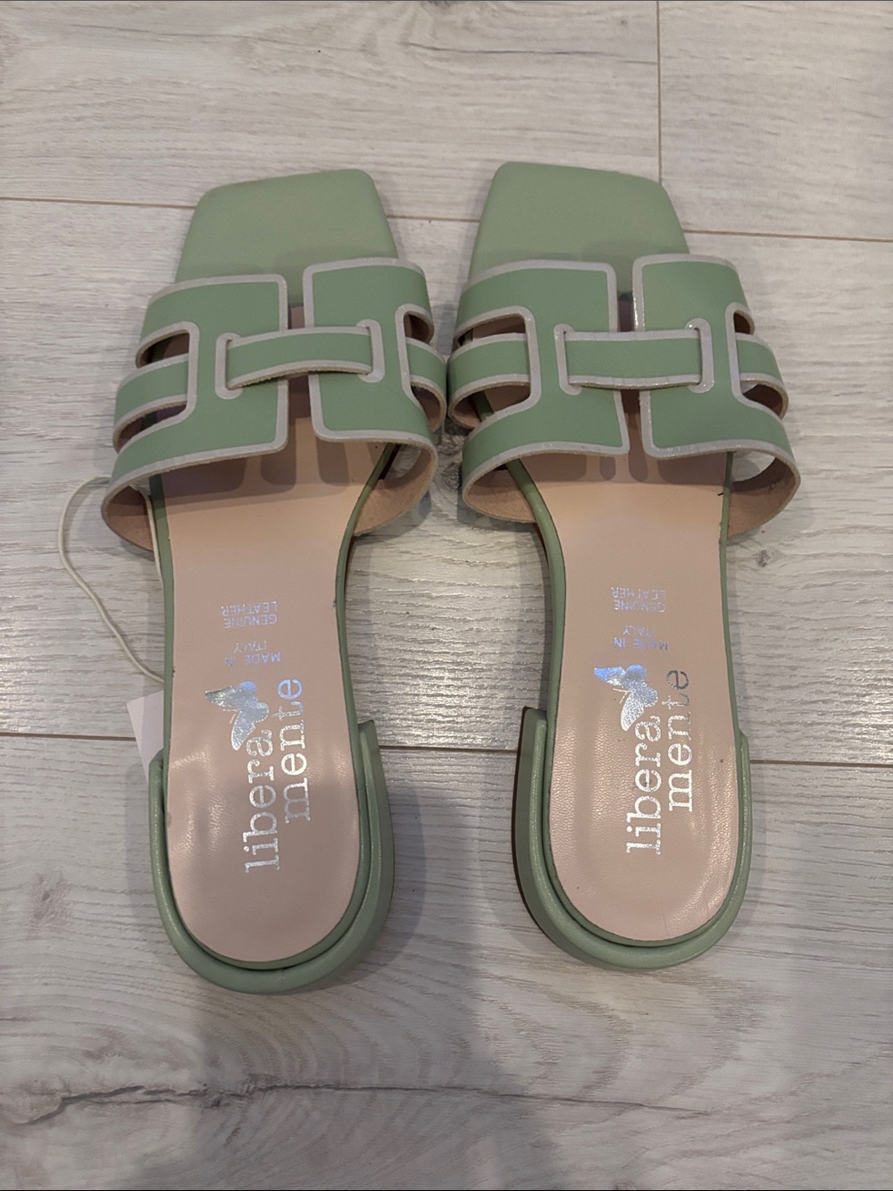 Sage Green Slide Sandals Made in Italy leather